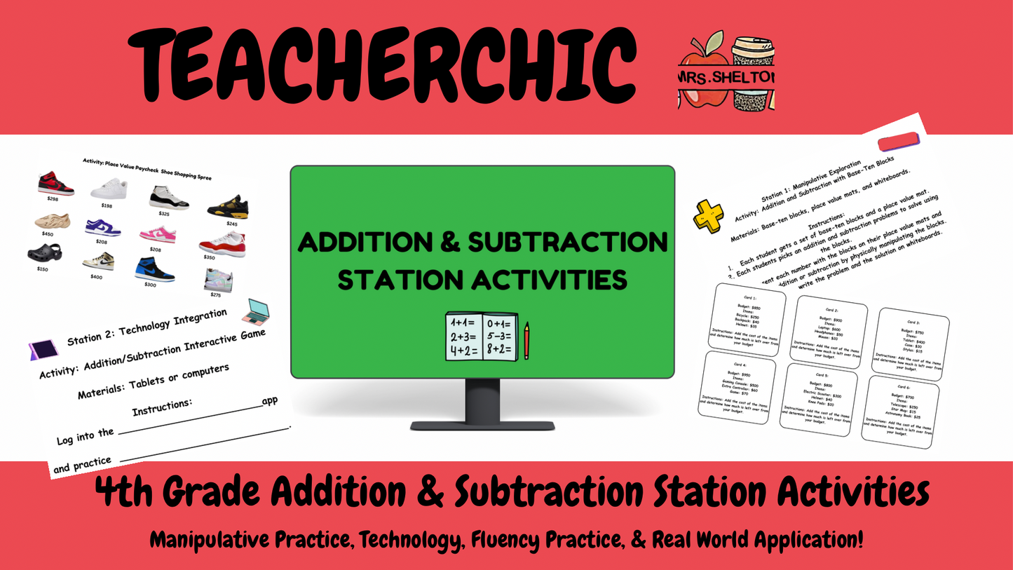 4th Grade Addition & Subtraction Station Activities