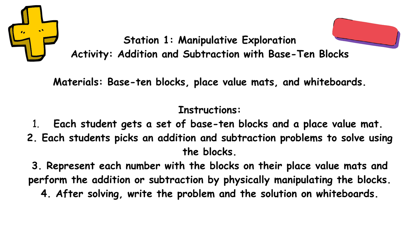 3rd Grade Addition & Subtraction Station Activities