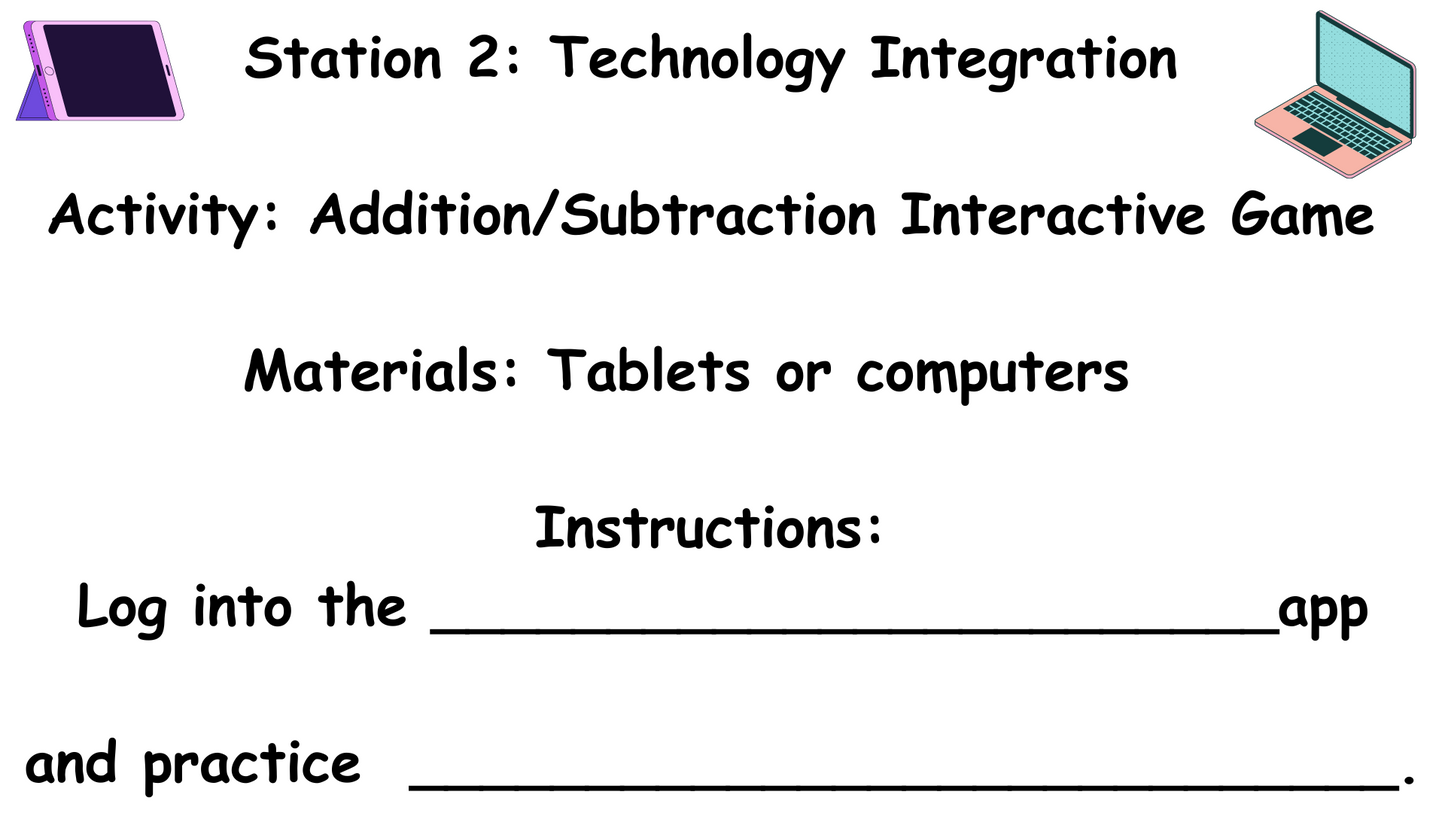 3rd Grade Addition & Subtraction Station Activities