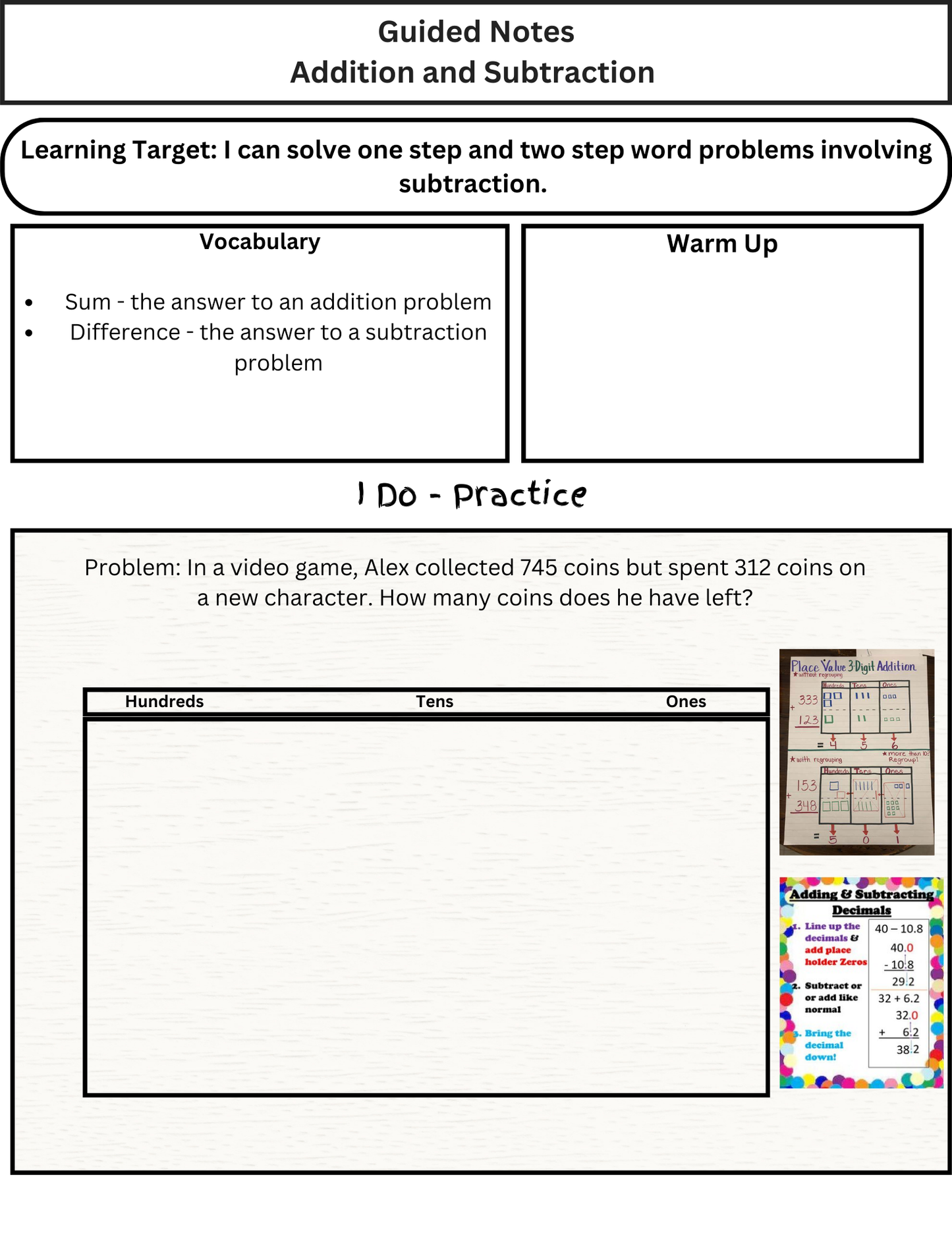 4th Grade Addition & Subtraction Guided Notes