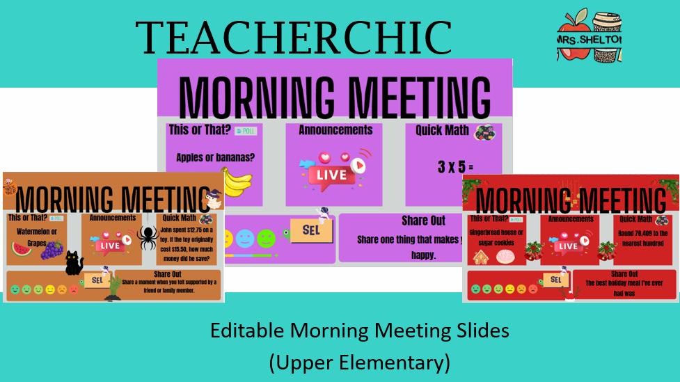 Editable Morning Meeting Slides (151 Total)